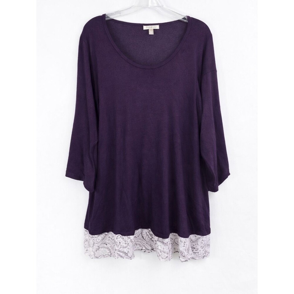 Roz & Ali Purple Sweater Plus Size 3X Lightweight Knit Tunic Long Sleeve